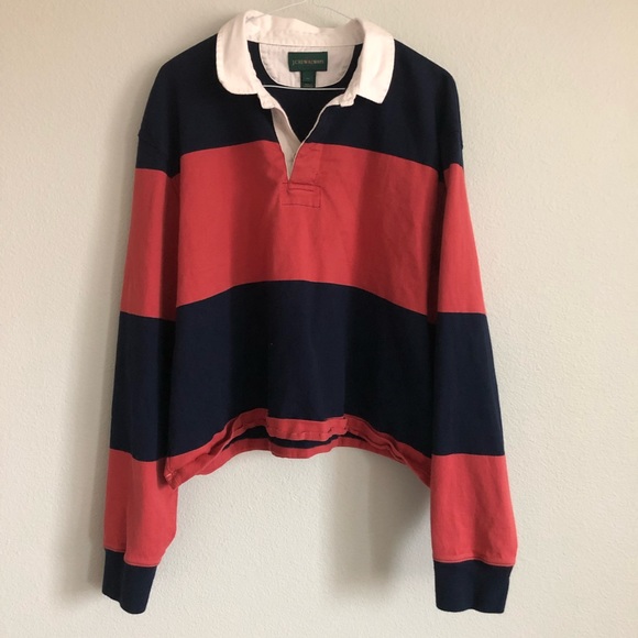 J. CREW ALWAYS Rust/Navy Long Sleeve Crop Polo. Size XL - Picture 3 of 7